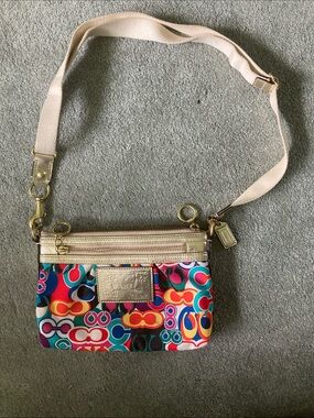 Coach Multicolor Signature Crossbody with Pale Pink Strap